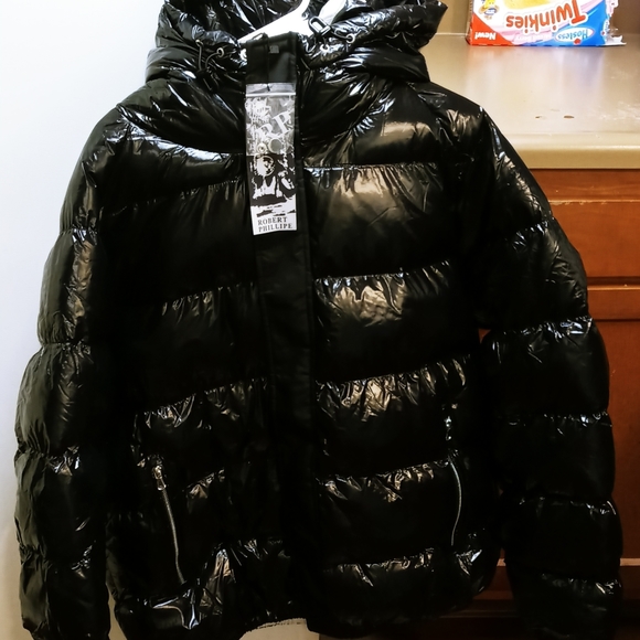 Mens 2x Shiny Hooded Bomber Jacket 